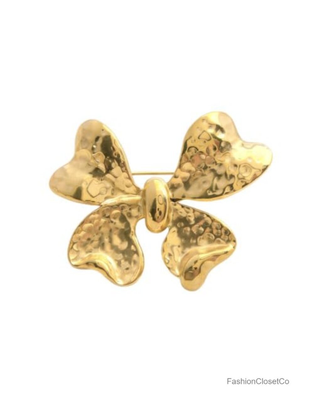 Hammered Bow Knot Brooch Pin Stainless Steel Lapel Pin Suit Corsage